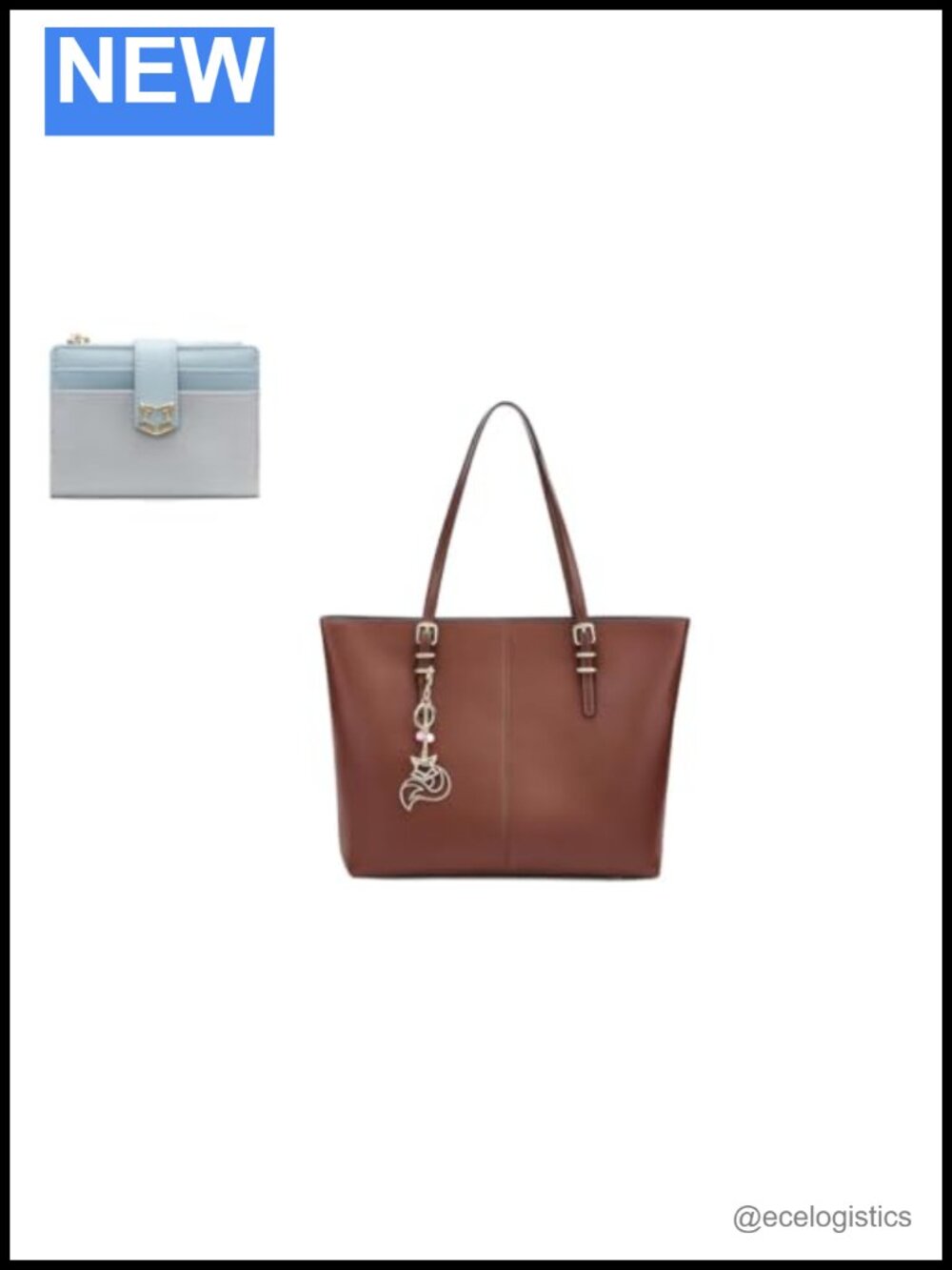 Genuine Leather Tote Bag & Slim Wallet Set Women Handbag